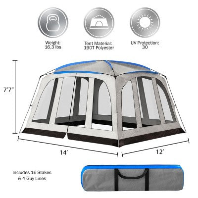  Leisure Sports Enclosed Screen Tent With UV-Resistant Canopy And Carry Bag - Gray And Blue