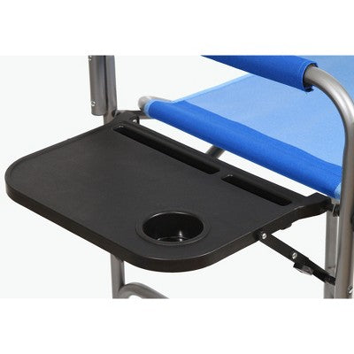  Kamp-Rite Director Portable Lounge Arm Chair Outdoor Furniture Folding Sports Chair With Side Table And Cup Holder, Blue (2 Pack)