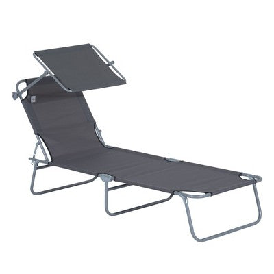  PAGED Folding Chaise Lounge Pool Chairs Adjustable Camping Chair With Canopy Shade Steel Frame And Side Pocket For Porch, Camping, Patio