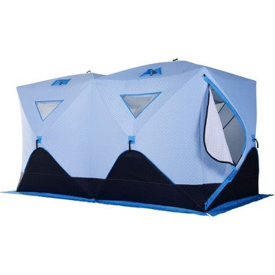  Outsunny 8 Person Ice Fishing Shelter, Waterproof Oxford Fabric Portable Pop-up Ice Tent With 4 Doors For Outdoor Fishing, Blue