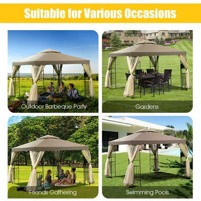  Costway Outdoor 10'x10' Gazebo Canopy Shelter Awning Tent Patio Screw-free Structure Garden