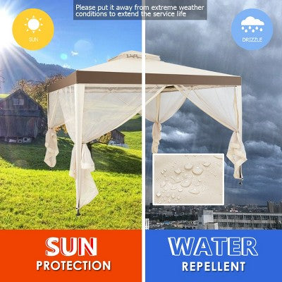  10’x 10’ 2-tier Canopy Gazebo Tent Outdoor Netting Picnic Party Sun Shade