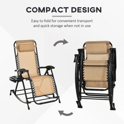  PAGED Folding Chaise Lounge Chairs Reclining Zero Gravity Lounge Rocker With Pillow, Cup Holder For Yard, Beach, Picnics, Deck