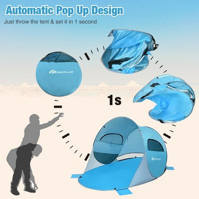  Costway Pop Up Beach Tent Anti-UV UPF 50 Plus Portable Sun Shelter For 3-4 Person