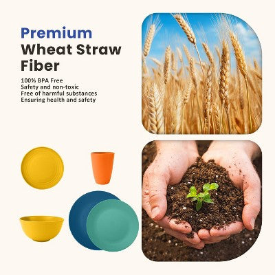  Itopfox 40-Piece Premium Wheat Straw Dinnerware Set, Service For 8, Unbreakable Plates & Bowls, Dishwasher & Microwave Safe, Eco-Friendly Kitchenware