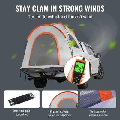  VEVOR Truck Bed Tent, 5.5'-6' Pickup Truck Tent With Rain Layer And Carry Bag, Waterproof PU2000mm Double Layer Truck Tent For Camping, Gray