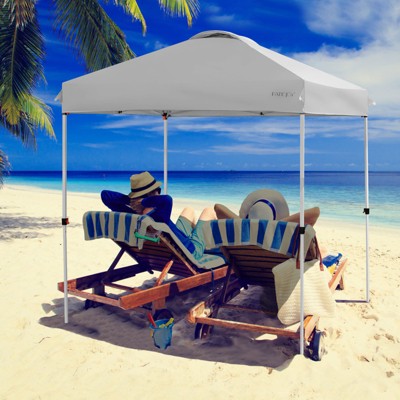  Tangkula 6.6’ X 6.6’ Pop-up Canopy Tent Outdoor Camping Sun Shelter W/ Portable Roller Bag & 4 Weight Bags Blue/ White/ Grey