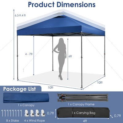  Costway Patio 10x10ft Outdoor Instant Pop-up Canopy Folding Tent Sun Shelter UV50+ Gray/Blue/White
