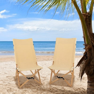  Costway Patio Folding Camping Chair Portable Fishing Bamboo Adjust Backrest W/Carry Bag