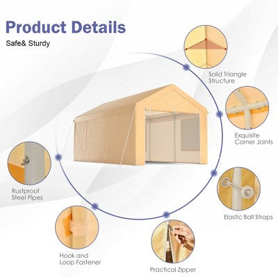  Costway 10x20 Ft Heavy-Duty Steel Carport Car Canopy Shelter Sidewalls Tent Garage