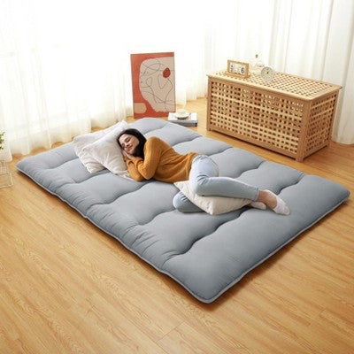  Full Size Japanese Futon Mattress - Foldable Floor Sleeping Pad For Adults, Tatami Mat, Camping Mattress Pad, Wave Grey Design