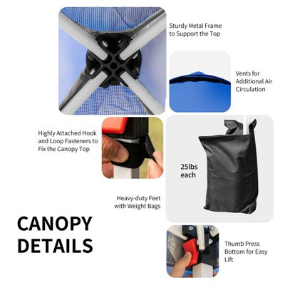  Tangkula Pop-up Canopy Tent 10’ X 10’ Height Adjustable Commercial Instant Canopy W/ Portable Roller Bag Blue/ White/ Grey