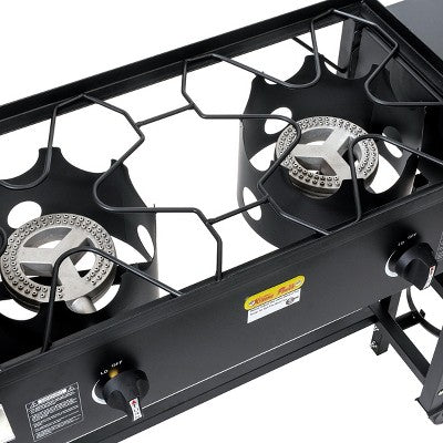  Barton 58,000 BTU Outdoor Double Burner Stove Camping Propane Folding Cook Cooking Station Stand BBQ Grill, Black