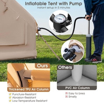  Costway Inflatable Camping Tent 2-6 People Cotton Glamping Tent For Family Camping