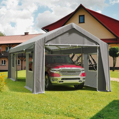  Carport Canopy Heavy Duty Waterproof UV Resistant Portable Garage 4 Doors & 4 Windows Carport With Removable Sidewalls For Car Truck Boat Storage