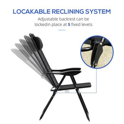  ALEXOUN Set Of 2 Outdoor Camping Lounge Chair Portable Folding Chair With 7 Level Adjustable Backrest & Metal Frame,Headrest,300 Lbs Capacity