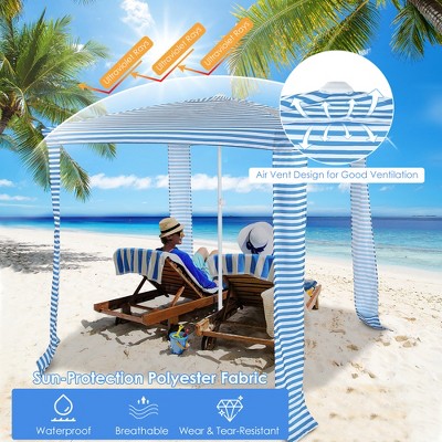  Costway 6.6' X 6.6' Foldable Beach Cabana Easy-Setup Beach Canopy W/ Carry Bag Navy\Blue