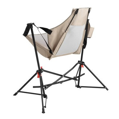  Camping Chair, Folding Portable Rocking Chair,Adjustable Back Swinging Chair With Pillow Cup Holder,Recliner With Carry Bag For Outdoor Travel , KHAKI