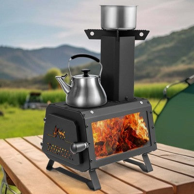  Costway Portable Wood Burning Stove Wood Camping Stove Heater With 2 Cooking Positions Patented