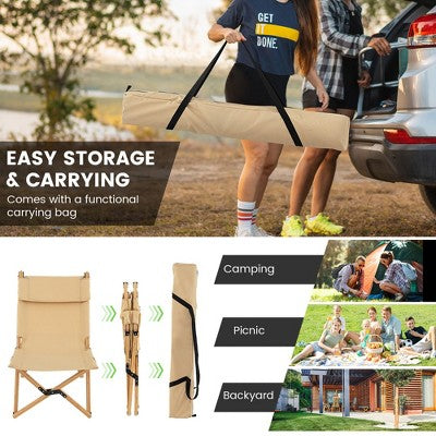  Costway Patio Folding Camping Chair Portable Fishing Bamboo Adjust Backrest W/Carry Bag