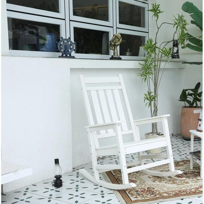  Gulches Outdoor Portable Chairs - Oversized White Rocking Chair With Wood-Texture, All-Weather Porch Rocker