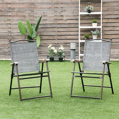  Tangkula 2-Piece Folding Outdoor Patio Chair Sling Back Camping Chair With Armrest & Pillow