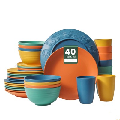  Itopfox 40-Piece Premium Wheat Straw Dinnerware Set, Service For 8, Unbreakable Plates & Bowls, Dishwasher & Microwave Safe, Eco-Friendly Kitchenware