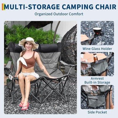  Heavy Duty Oversized Camping Chair For 2 Person – 700LB Capacity Folding Outdoor Chair With Cooler Pouch