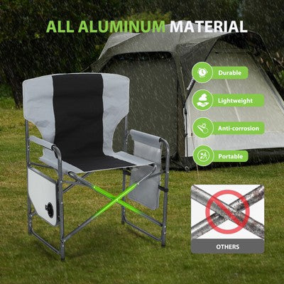  MUKE Foldable Aluminum Director’s Chair With Side Table & Pocket, Lightweight Heavy-Duty Armrest Seat For Camping, Patio, Events & Indoor Use
