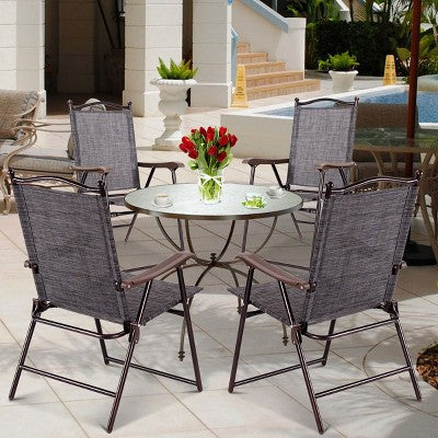  Tangkula 2-Piece Folding Outdoor Patio Chair Sling Back Camping Chair With Armrest & Pillow