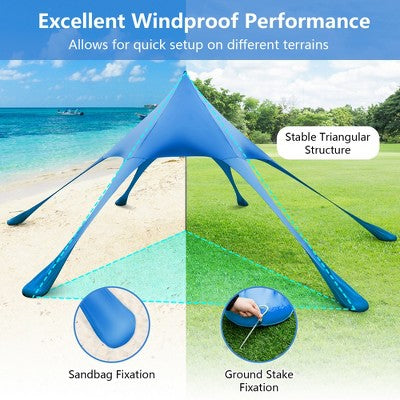  Costway 20 X 20 FT Beach Sunshade Canopy UPF50+ With Carry Bag & 8 Sandbags & Shovel