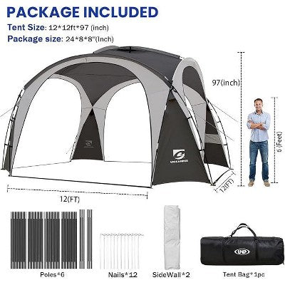  Anybear 12x12FT Gray UPF50+ Pop Up Beach Tent With 2 Side Walls