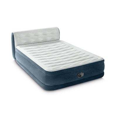  Intex 18" Pillow Top Air Mattress With Electric Pump And Headboard - Queen Size