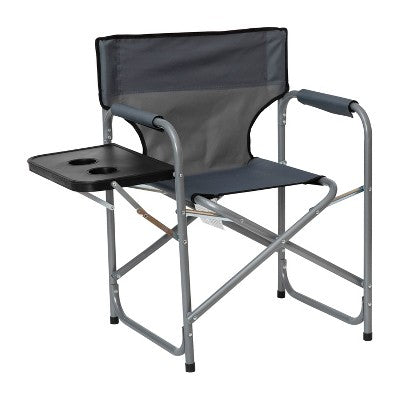  Emma And Oliver Canvas Folding Director's Chair With Accent Trim, Steel Tube Frame-Integrated Folding Side Table With Cupholders