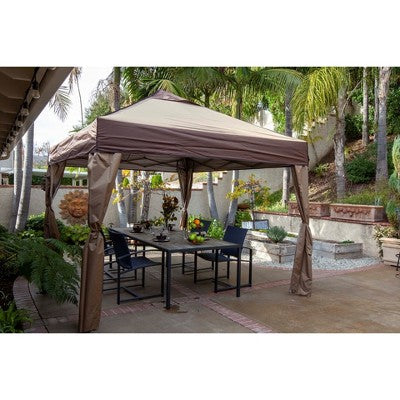  Z- Shade 12 X 12 Foot Lawn, Garden, And Outdoor Event Portable Canopy Tent With Stylish Skirts, Rolling Bag, And Reliable Stake Kit, Tan