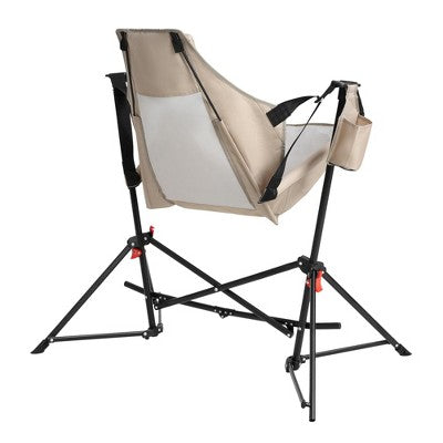  Camping Chair, Folding Portable Rocking Chair,Adjustable Back Swinging Chair With Pillow Cup Holder,Recliner With Carry Bag For Outdoor Travel , KHAKI