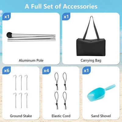  Costway 20 X 20 FT Beach Sunshade Canopy UPF50+ With Carry Bag & 8 Sandbags & Shovel