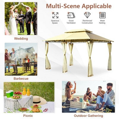  Costway 2-Tier 10'x13' Steel Gazebo Canopy Tent Shelter Patio Garden Outdoor Netting