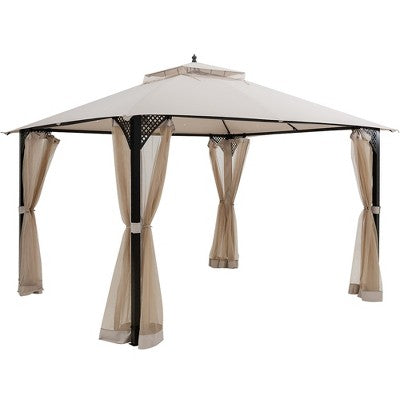  Costway 12' X 10' Outdoor Patio Gazebo Canopy Shelter Double Top Sidewalls Netting Brown\ Beige