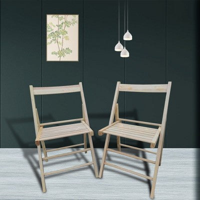  Sevobal Outdoor Portable Chairs 2 Piece Slatted Wood Folding Chair Set For Kitchen Special Events Outdoor Backyard Garden, Beige, 15.6"*22.8"*31"