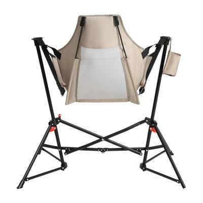  Camping Chair, Folding Portable Rocking Chair,Adjustable Back Swinging Chair With Pillow Cup Holder,Recliner With Carry Bag For Outdoor Travel , KHAKI