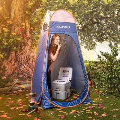  Alpcour 5.3 Gallon Compact Portable Toilet – Indoor & Outdoor Commode With Piston Pump Flush And Washing Sprayer