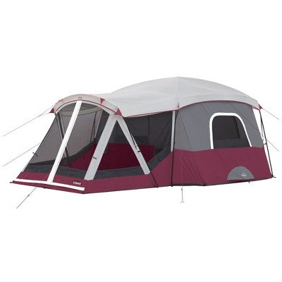  CORE Spacious 11-Person Family Outdoor Camping Cabin Tent With Screen Room, Rain Fly, Ground Stakes, And Carrying Bag, Wine (3 Pack)