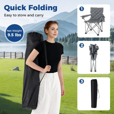  Tangkula 2PCS Oversized Camping Chairs Heavy Duty Outdoor Folding Chair W/Cooler Pouch