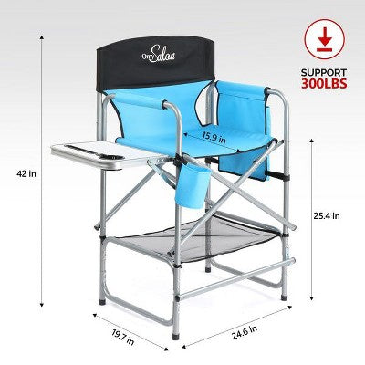  Karl Home 25in Portable Folding Director Chair With Retractable Side Tables And Side Bags Blue