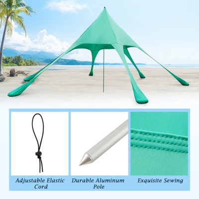  Tangkula 20 X 20 FT Beach Tent Beach Canopy W/ UPF50+ Sun Protection Carrying Bag & Sand Shovel Aluminum Pole & 6 Ground Stakes Blue/Green