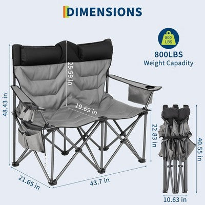  Oversized Double Camping Chairs, Heavy Duty Padded Loveseat Chair - 900Lbs Support For Adult