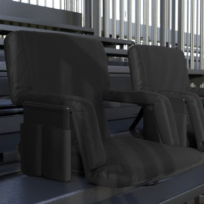  Emma And Oliver Set Of 2 Portable Stadium Chairs With Armrests, Reclining Padded Back & Seat, Lightweight Metal Frame & Backpack Straps, Storage Pockets