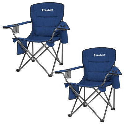  KingCamp Padded Folding Lounge Chairs With Built-In Cupholder, Insulated Cooler Sleeve, And Side Storage Pocket For Indoor & Outdoors