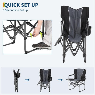  Oversized Camping Directors Chair 2 Pcs, Portable Folding Lawn Chairs For Adults Heavy Duty With Side Table, Outdoor Foldable Camp Chair With Pocket